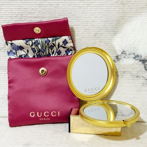 Gucci Beauty Flora Compact Mirror Antique Floral Design with Burgundy Snap Pouch - Picture 7 of 15
